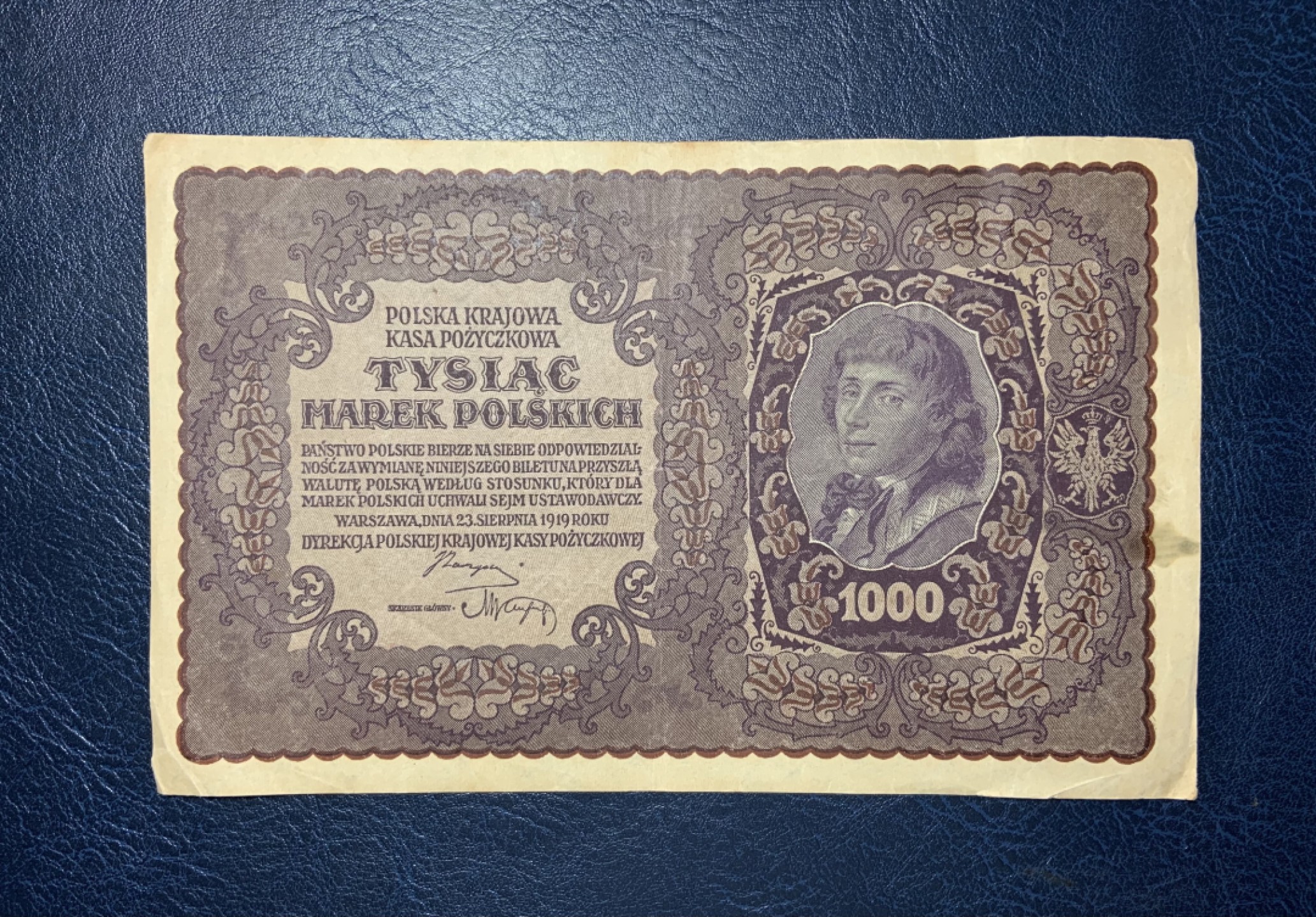 收藏联盟Quantum Auction 第190期拍卖(已更新) 波兰1919年1000兹罗提 非全新 品相如图 波兰独立运动和爱国将领塔德乌什·柯斯丘什科