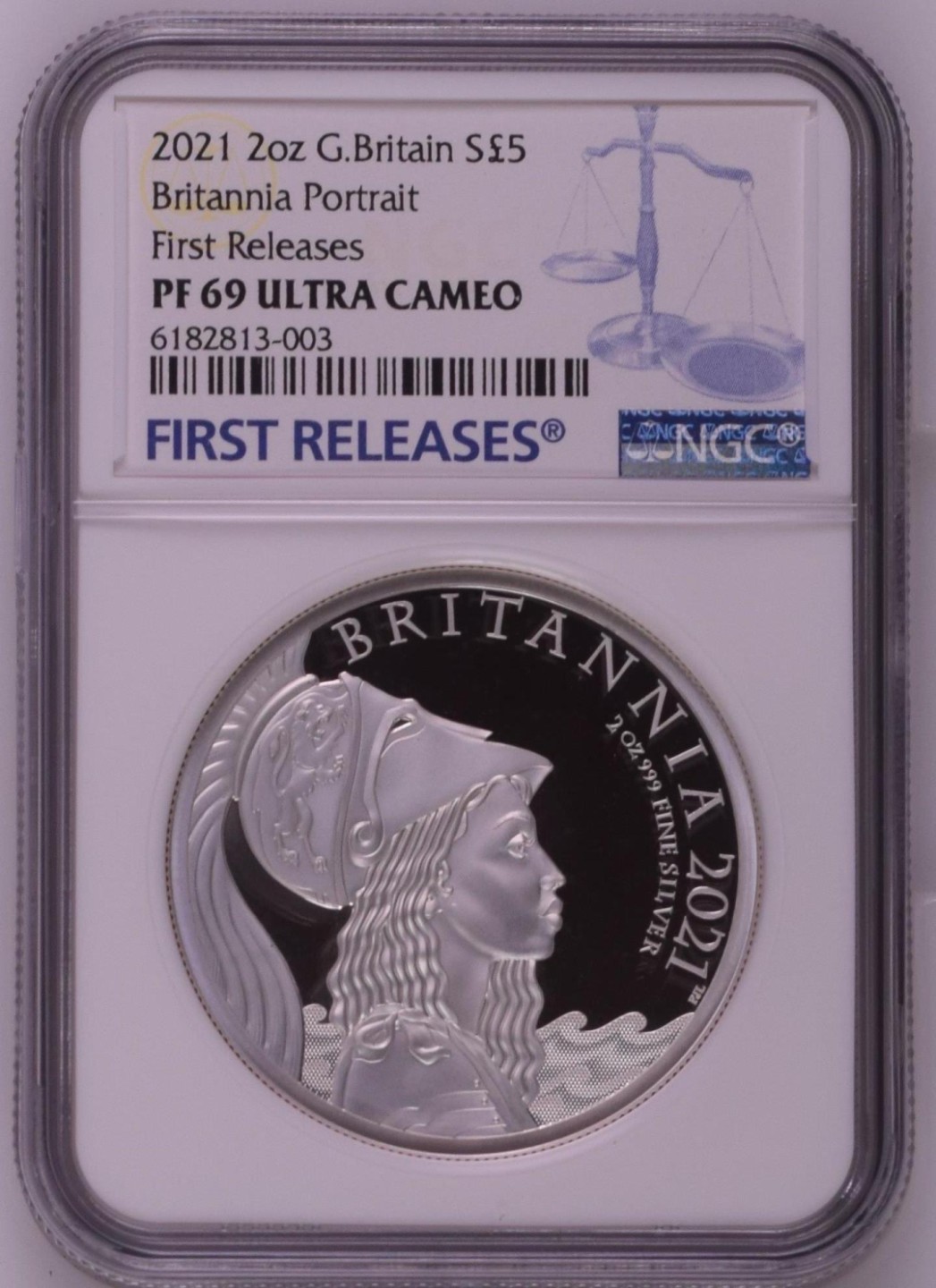收藏联盟Quantum Auction 第190期拍卖(已更新) 英国2021年大不列颠女神2盎司精制银币 NGC PF69 面额5镑 含精美原装盒
