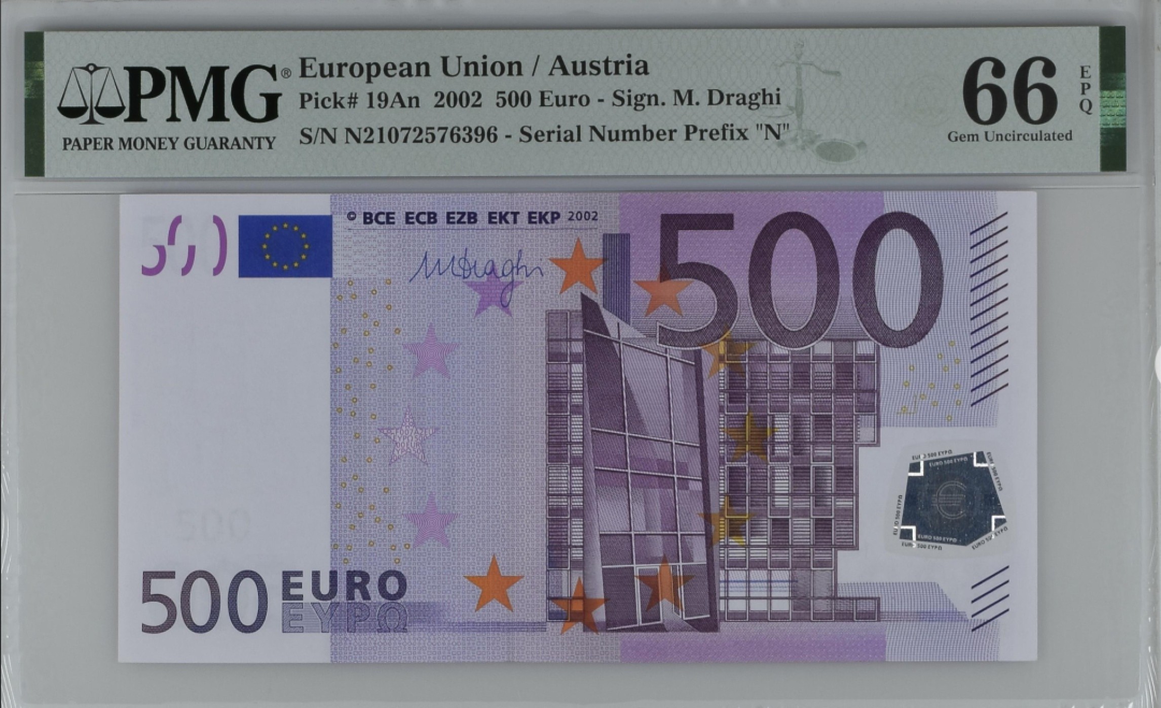 收藏联盟Quantum Auction 第190期拍卖(已更新) 欧盟奥地利2002年500欧元 PMG66 停止发行流通