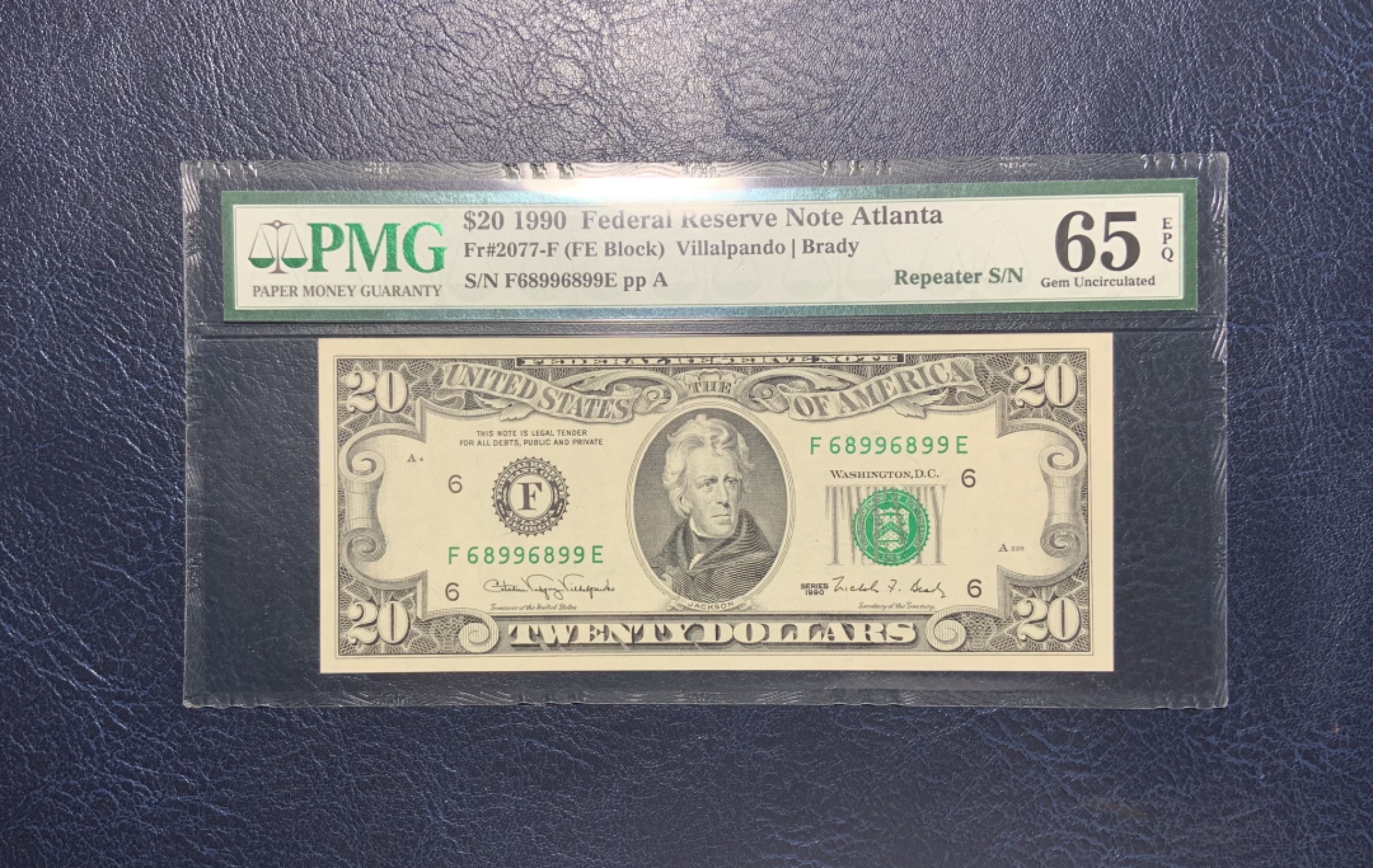 收藏联盟Quantum Auction 第190期拍卖(已更新) 美国1990年20美元 PMG65 重复号 号码无347