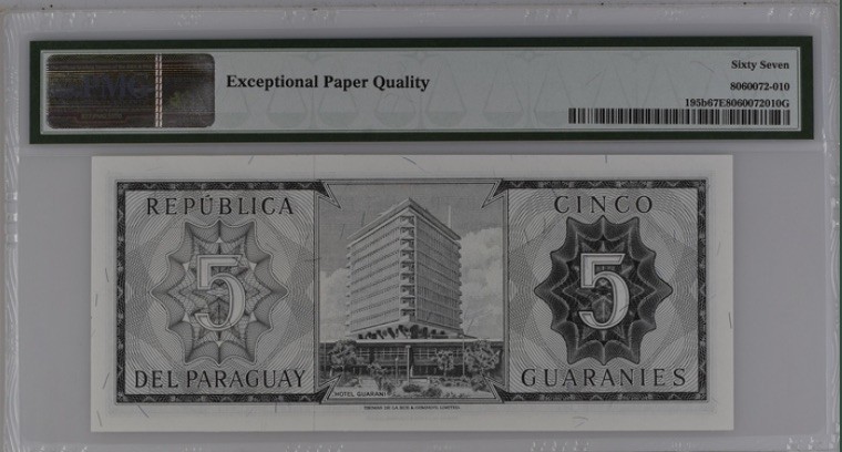 收藏联盟Quantum Auction 第191期拍卖(再次更新) 巴拉圭1952年5瓜拉尼斯 PMG67 A冠