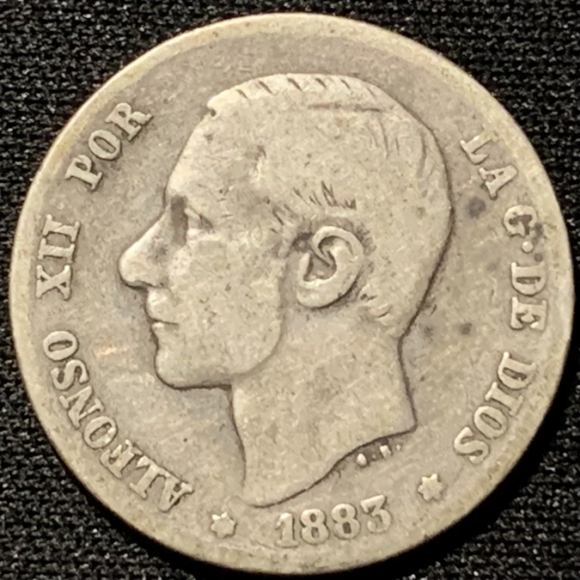 紫瑗钱币——第207期拍卖 西班牙 1883年 阿方索十二世 1比塞塔 5克 0.835银