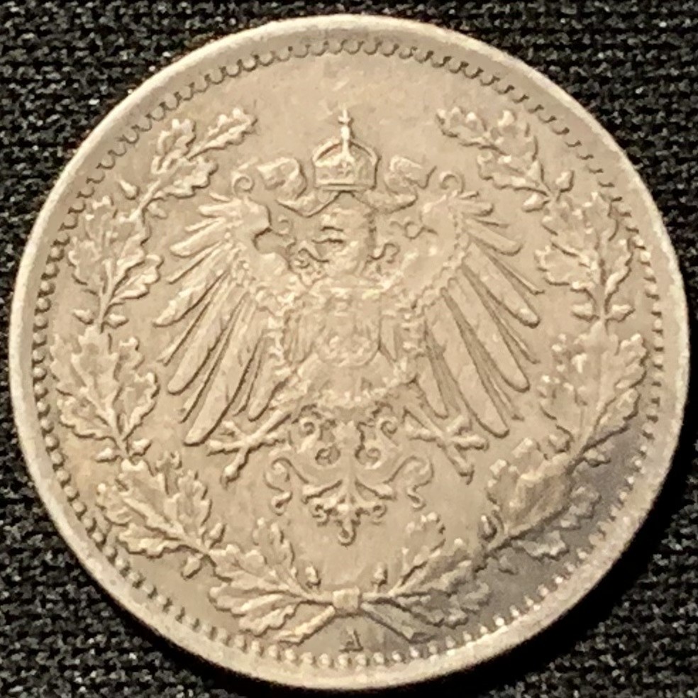 紫瑗钱币——第207期拍卖 德国 1917年 A版 第二帝国 1/2马克 2.75克 0.9银