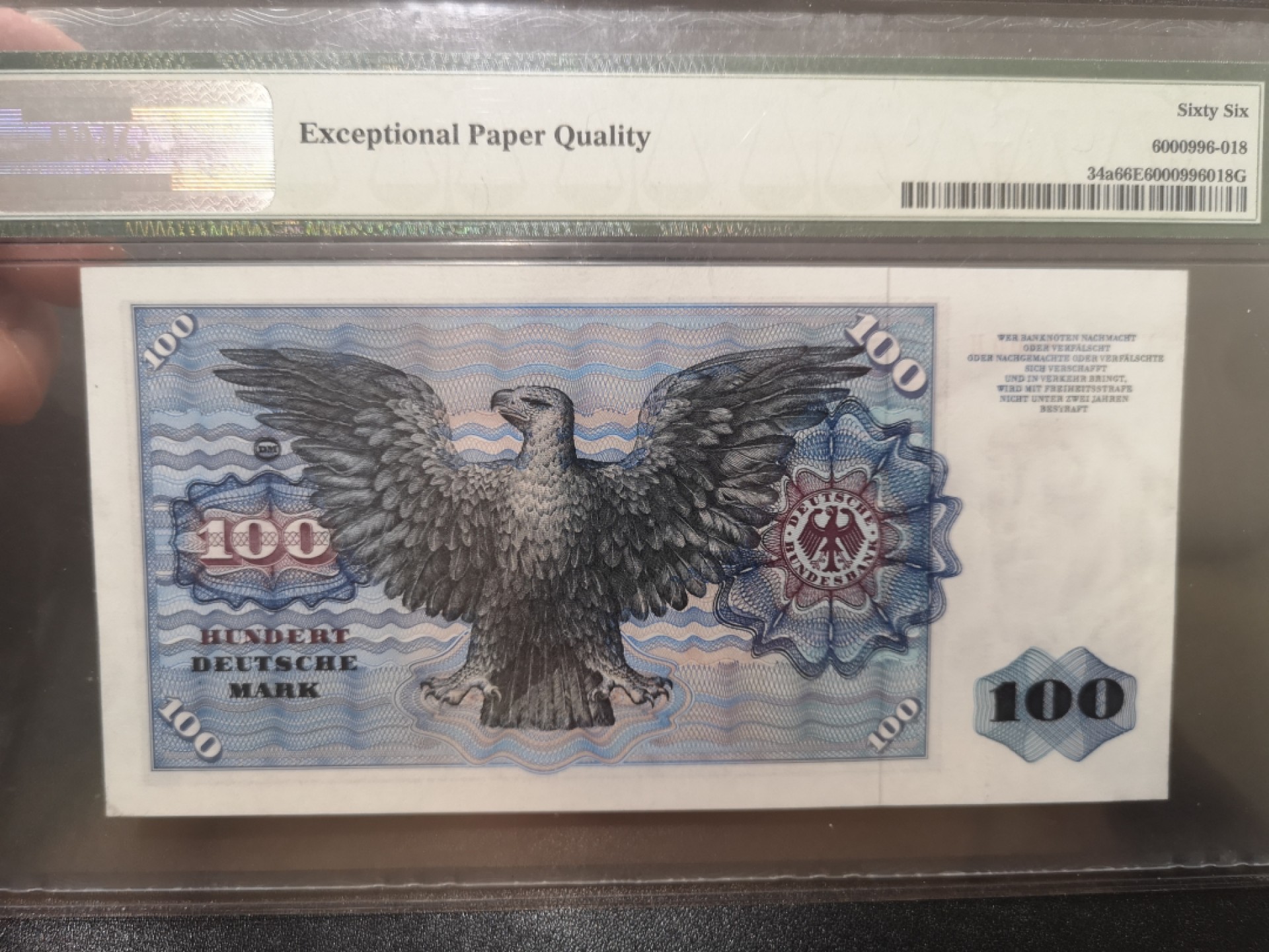《外钞收藏家》第二百零二期 1970年德国100马克 PMG66 无47 趣味靓号0123 稀少二代蓝壳子
