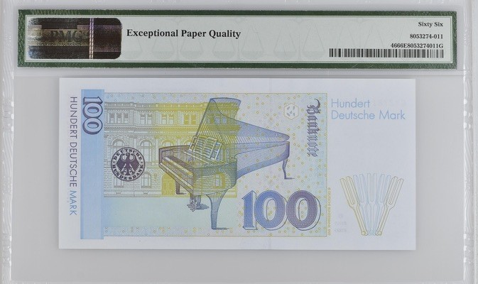 收藏联盟Quantum Auction 第191期拍卖(再次更新) 德国联邦1996年100马克 PMG66 钢琴家克拉拉