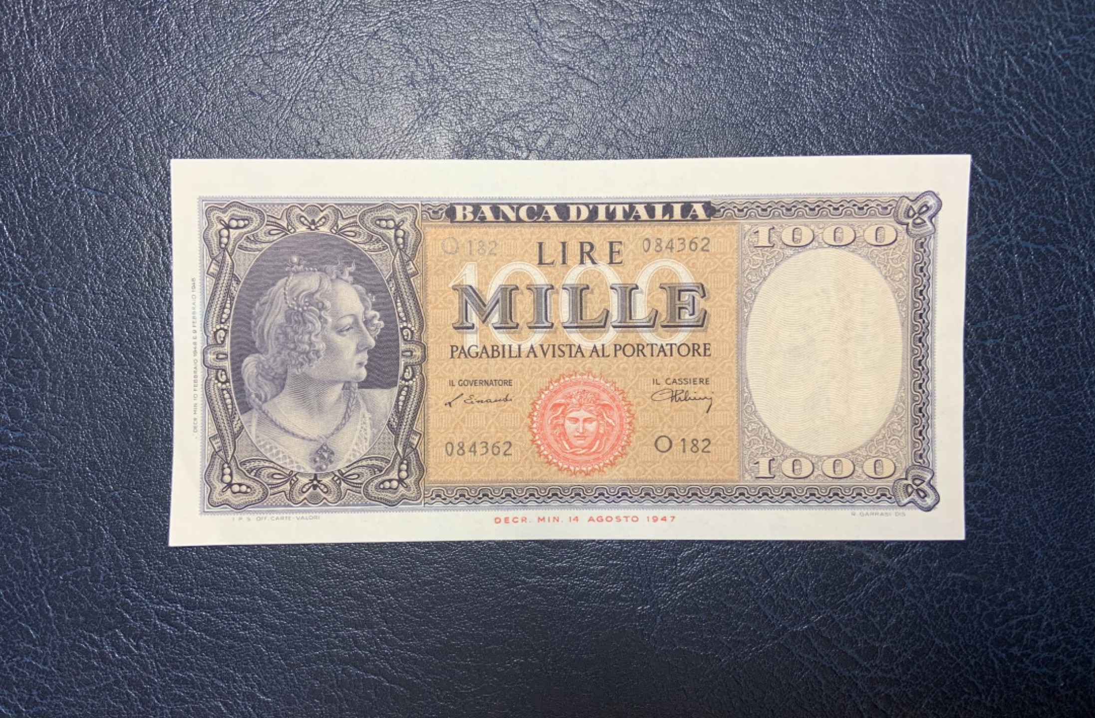 收藏联盟Quantum Auction 第191期拍卖(再次更新) 意大利1947年1000里拉 品相UNC- 波提切利的《美惠三女神》