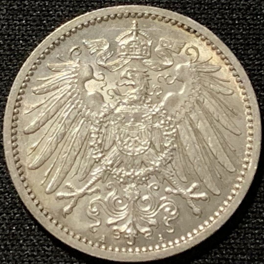 紫瑗钱币——第207期拍卖 德国 1914年 A版 第二帝国 长翅 1马克 5.5克 0.9银