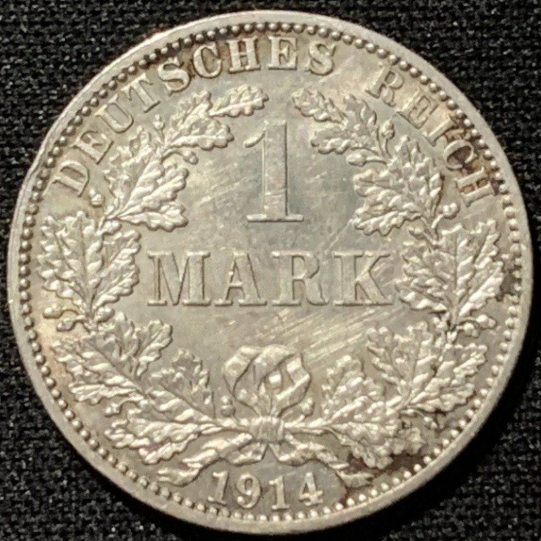 紫瑗钱币——第207期拍卖 德国 1914年 A版 第二帝国 长翅 1马克 5.5克 0.9银