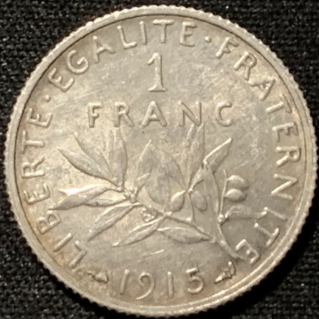 紫瑗钱币——第207期拍卖 法国 1915年 播种女神 1法郎 5克 0.835银