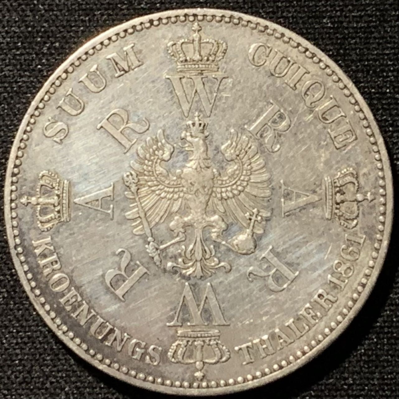 紫瑗钱币——第207期拍卖 德国 普鲁士 1861年 威廉一世 登基 1泰勒 18.52克 0.9银