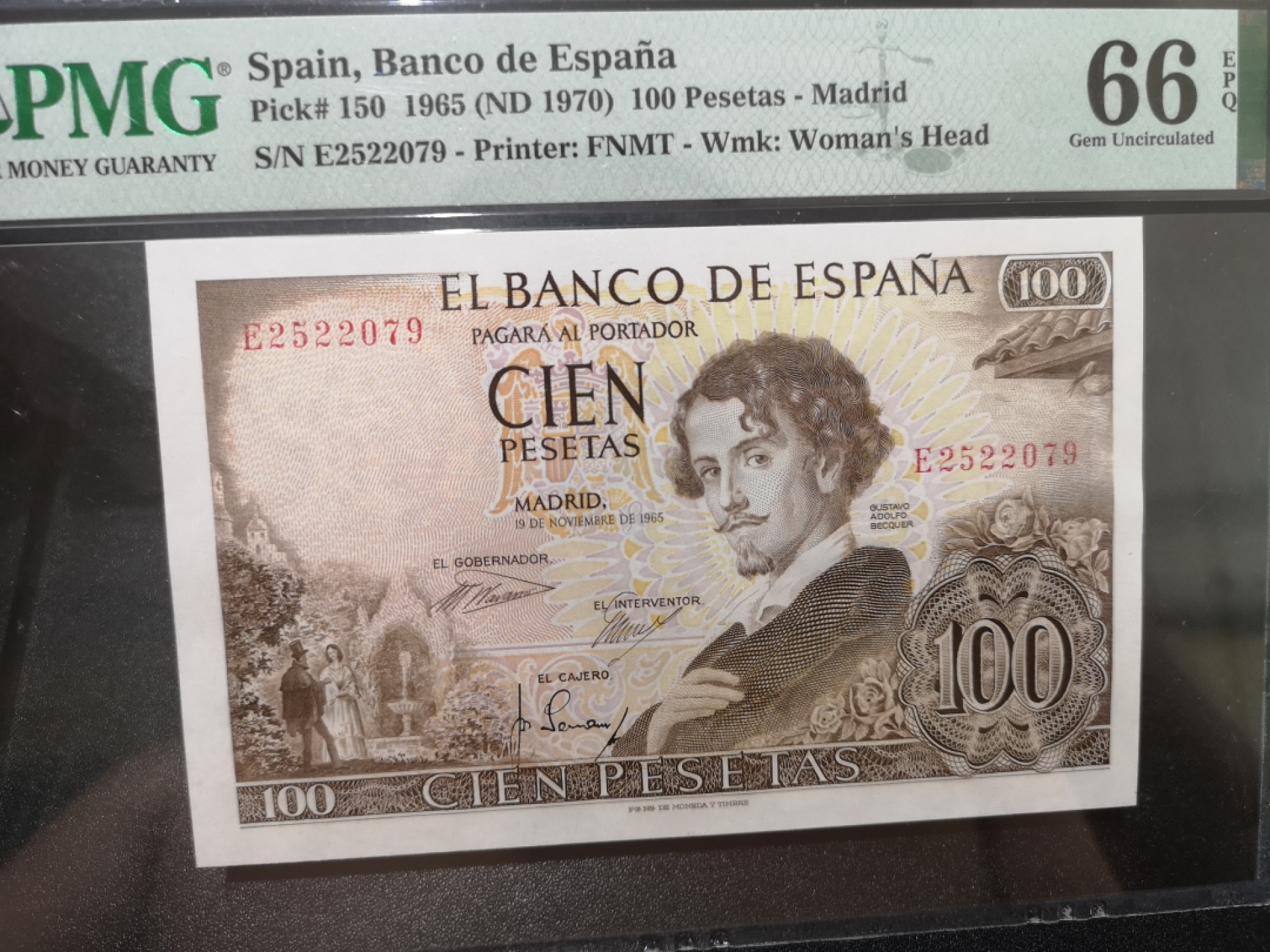 《外钞收藏家》第二百零二期 1965年西班牙100比塞塔 PMG66E