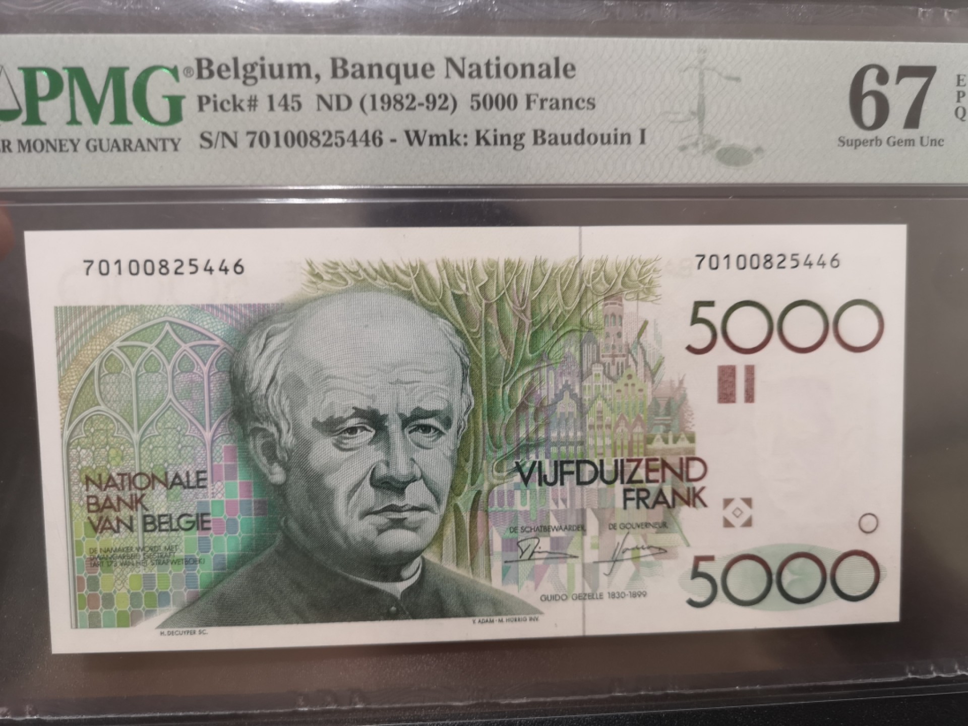 《外钞收藏家》第二百零二期 1982-92年比利时5000法郎 PMG67 亚军分 冠军分仅6张