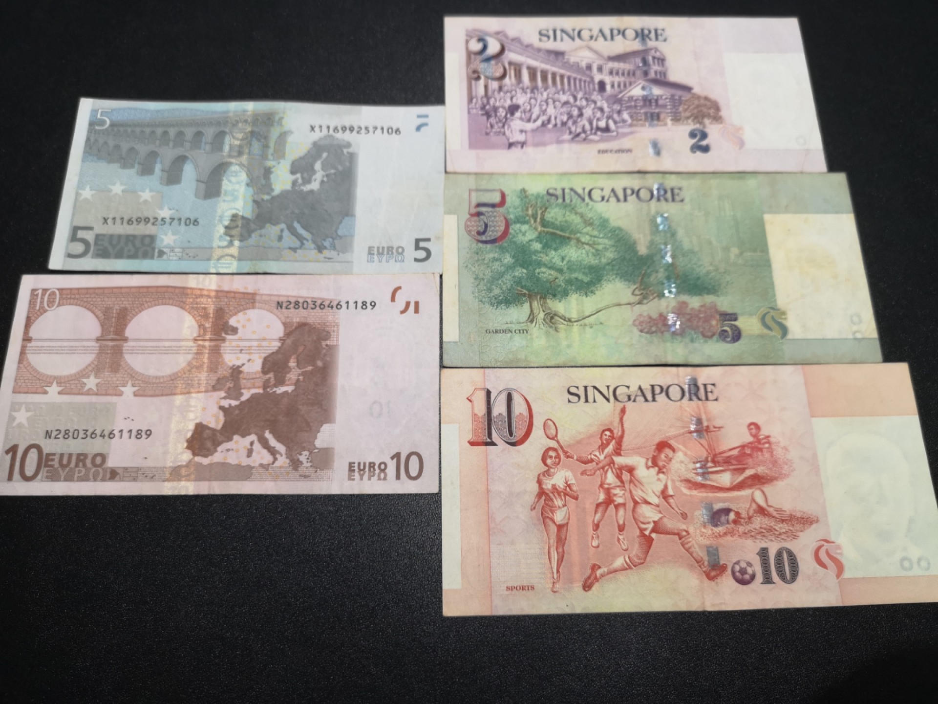 《外钞收藏家》第二百零二期 欧元和新加坡五张一起 流通品相