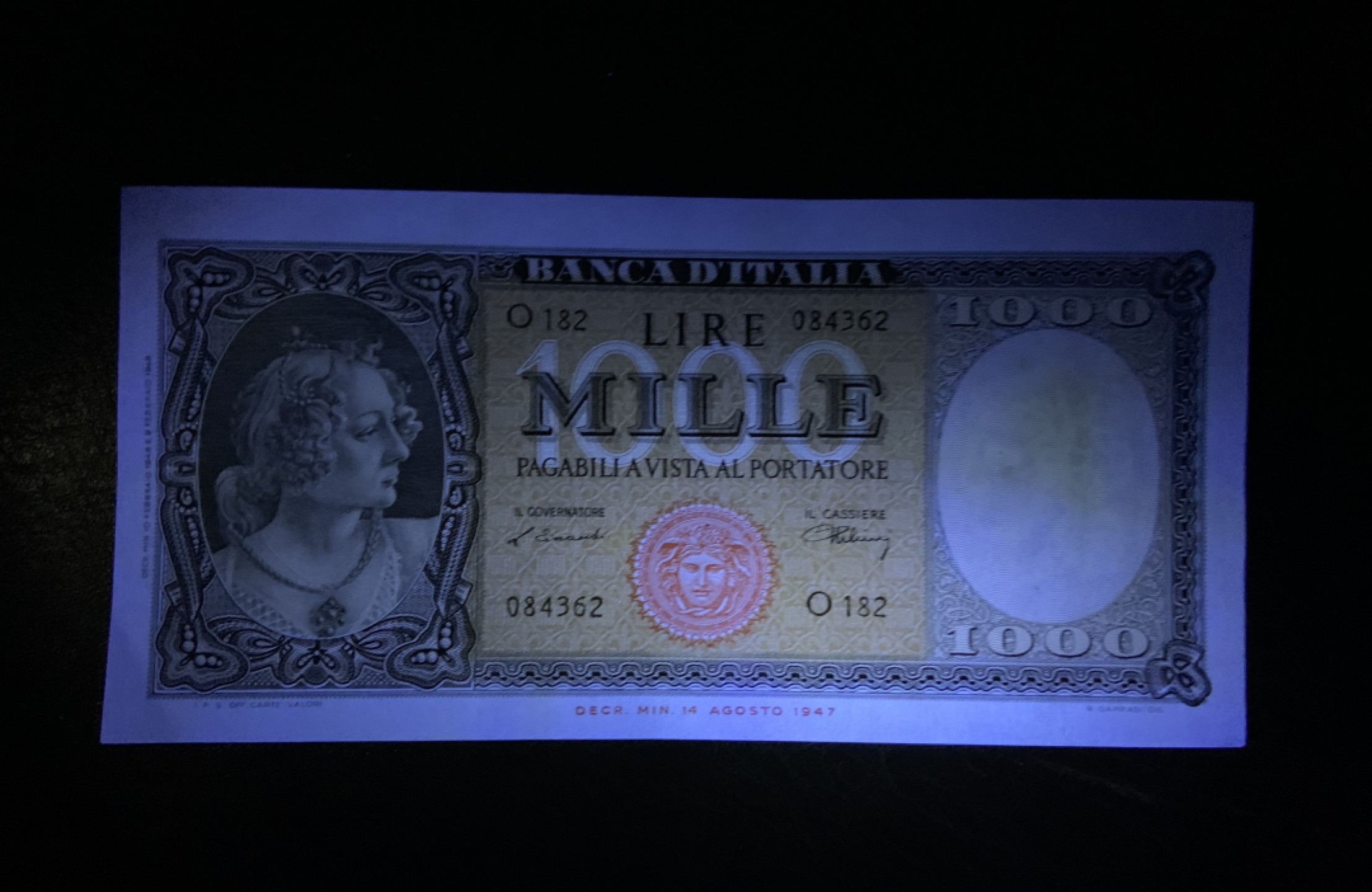 收藏联盟Quantum Auction 第191期拍卖(再次更新) 意大利1947年1000里拉 品相UNC- 波提切利的《美惠三女神》