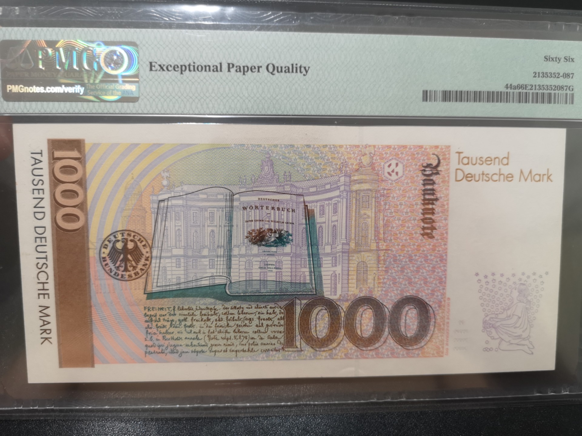 《外钞收藏家》第二百零二期 1991年德国1000马克 PMG66 初版格林