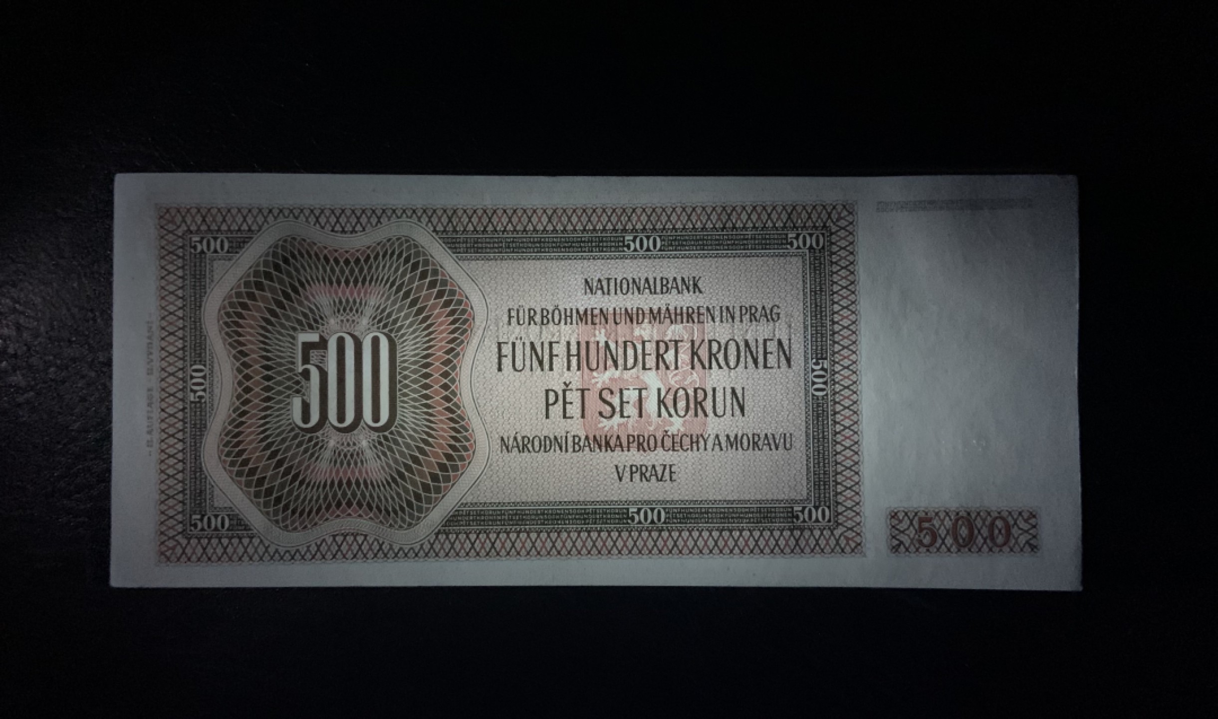 收藏联盟Quantum Auction 第191期拍卖(再次更新) 波西米亚和摩拉维亚1942年500克朗 品相UNC- 稀少实票