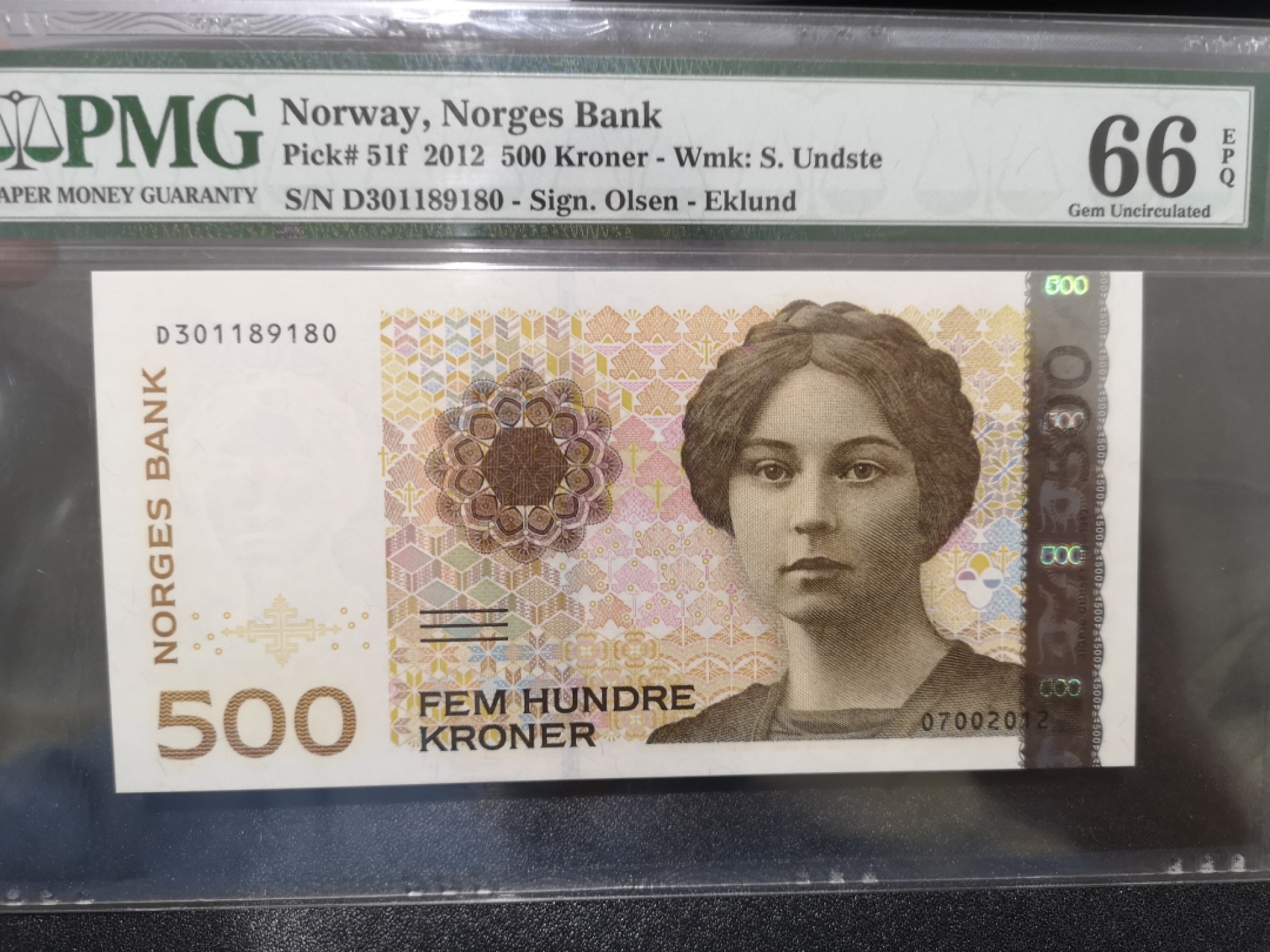 《外钞收藏家》第二百零二期 2012年挪威500克朗 PMG66 无47