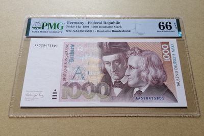 【Blue Auction】✨世界纸币精拍第224期 ——莫总专场 II - 【AA冠】德国 1991年1000马克 PMG66EPQ 格林兄弟