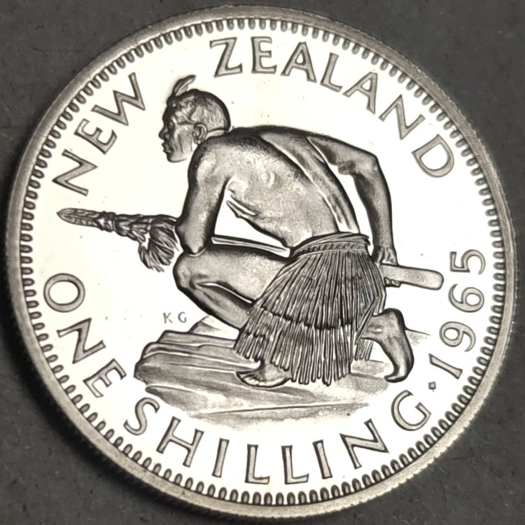 8★机器委托自动落锤★请提前出好价 满30包邮 全新原光1965年新西兰1先令 毛利族勇士英女王硬币