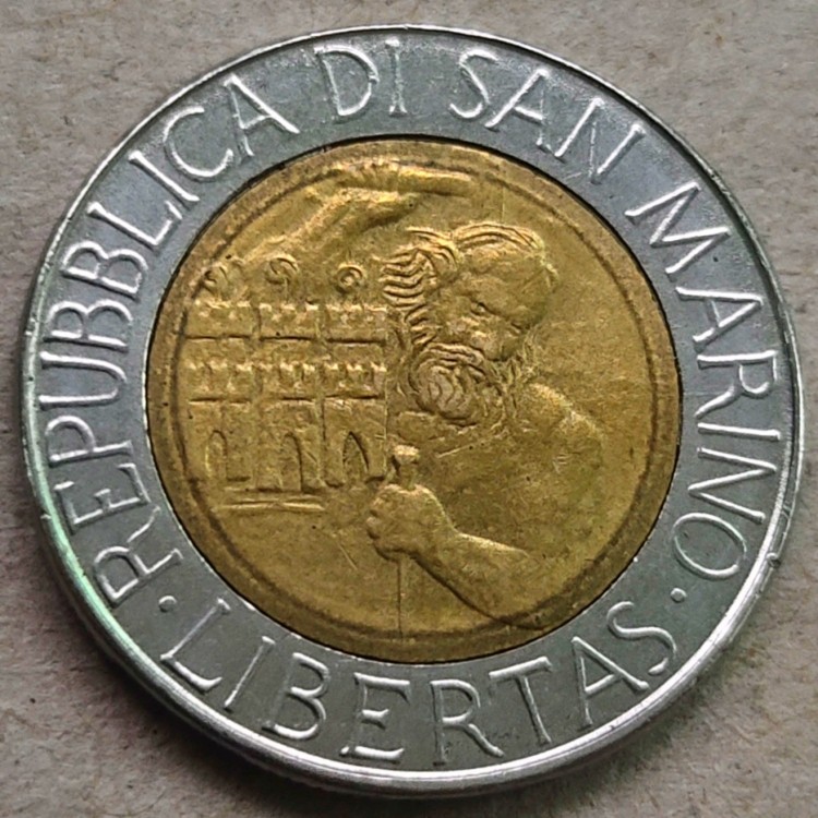 8★机器委托自动落锤★请提前出好价 满30包邮 欧洲 圣马力诺500里拉外国硬币直径26MM双色币