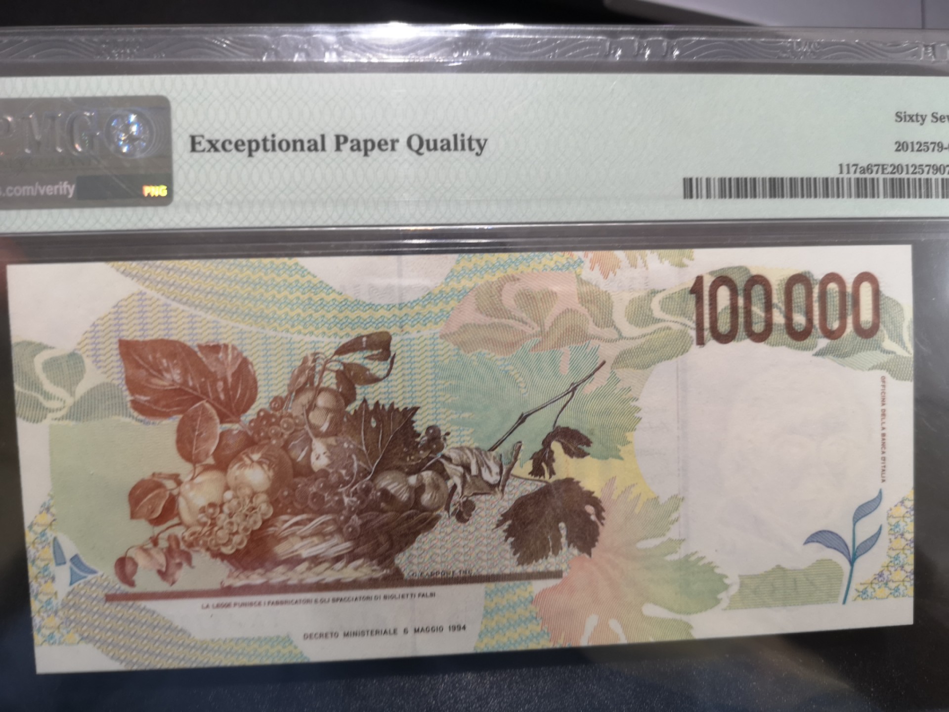 《外钞收藏家》第二百零二期 1994年意大利10里拉 PMG67