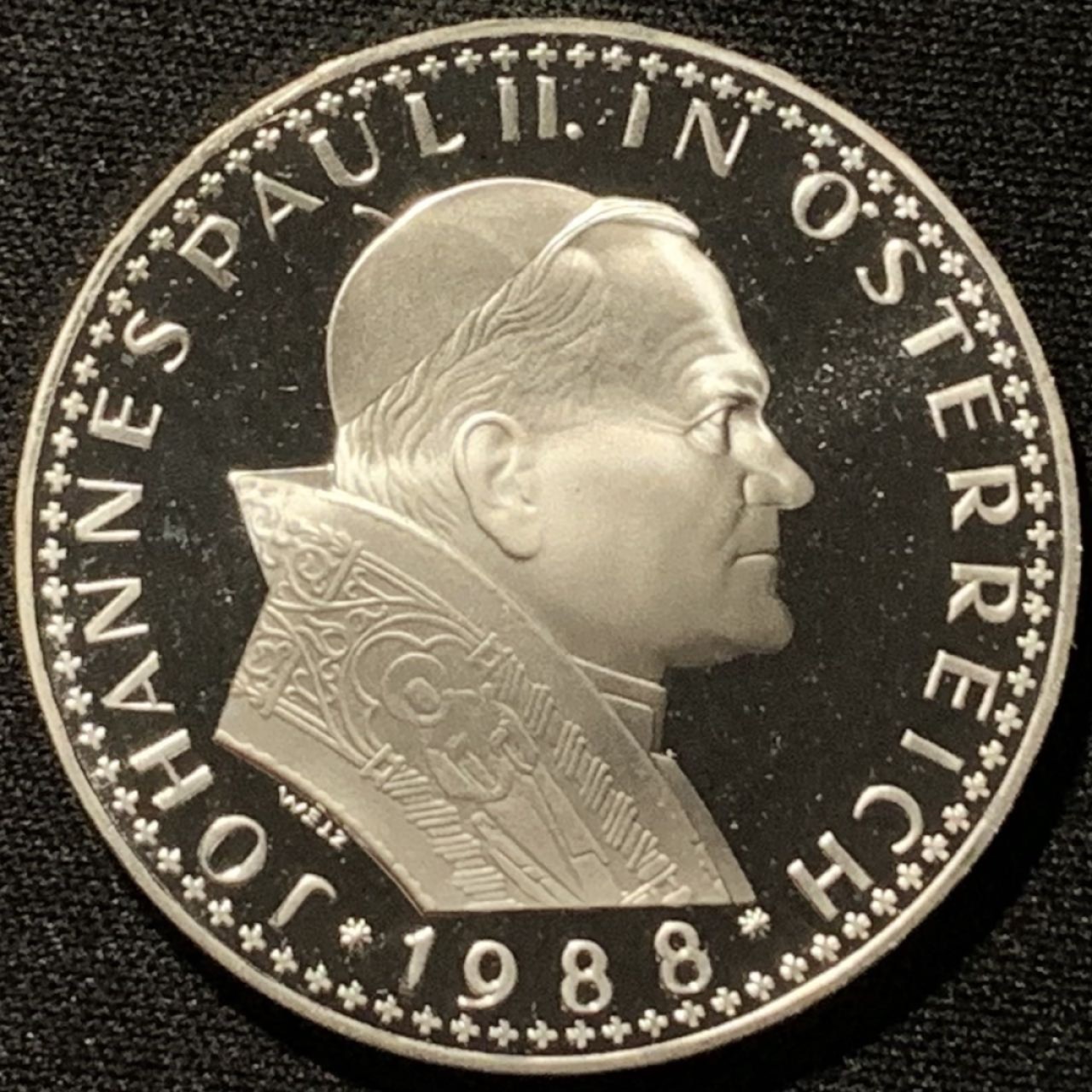 紫瑗钱币——第207期拍卖 奥地利 1988年 教皇访问奥地利 500先令 24克 0.64银 精制