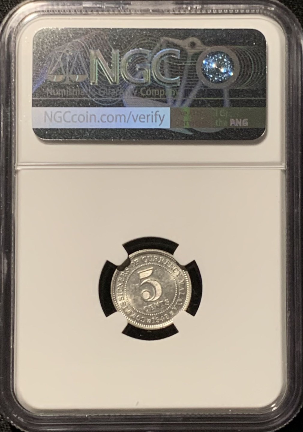 紫瑗钱币——第207期拍卖 马来亚 1943年 乔治六世 5分 银币 NGC MS62