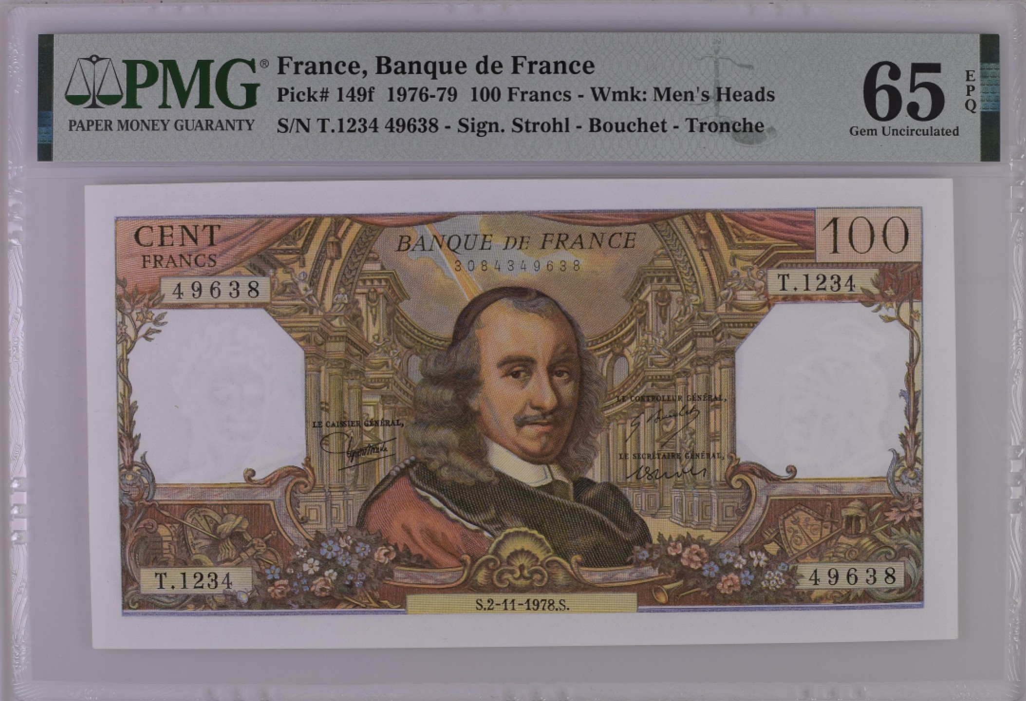 收藏联盟Quantum Auction 第191期拍卖(再次更新) 法国1976-79年100法郎 PMG65 著名剧作家高乃依