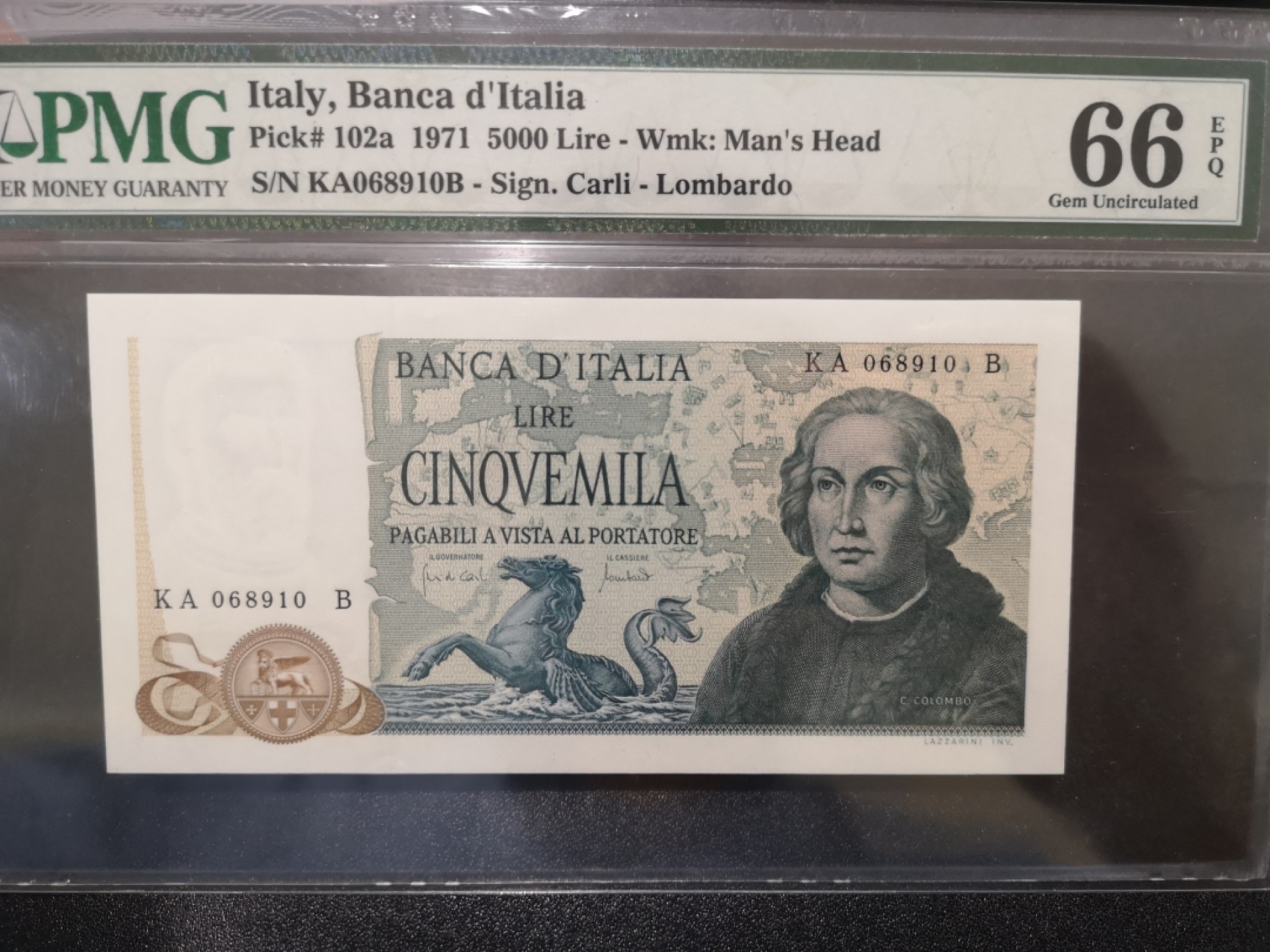 《外钞收藏家》第二百零二期 1971年意大利5000里拉 PMG66 无47