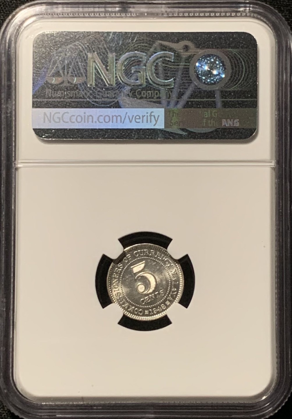 紫瑗钱币——第207期拍卖 马来亚 1943年 乔治六世 5分 银币 NGC MS63