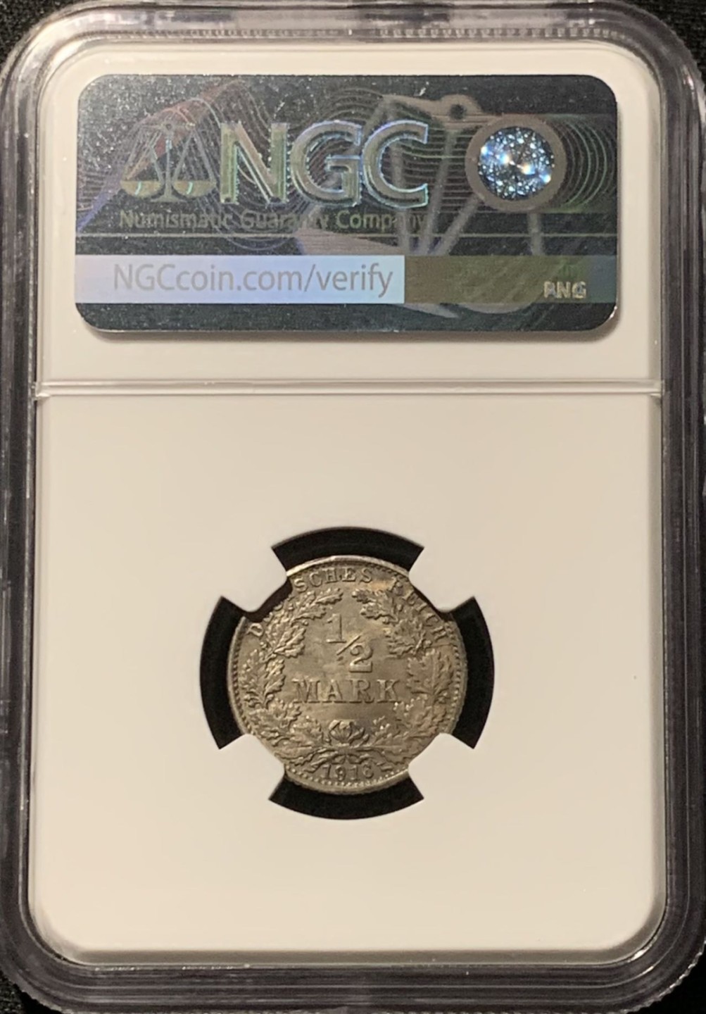 紫瑗钱币——第207期拍卖 德国 1916年 G版 第二帝国 1/2马克 银币 NGC MS62 五彩包浆