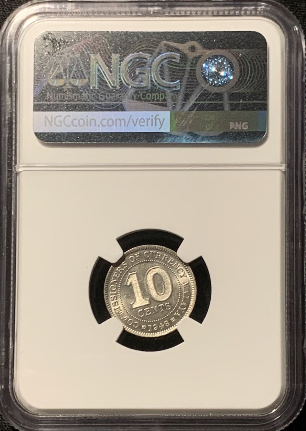 紫瑗钱币——第207期拍卖 马来亚 1943年 乔治六世 10分 银币 NGC MS61