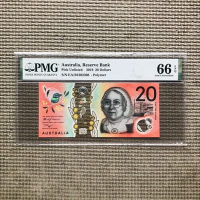 42nd ￥￥来点普通的(PMG评级币) - 澳大利亚2019年20元塑料钞，签名10，EA尾冠 #EA19 1682308