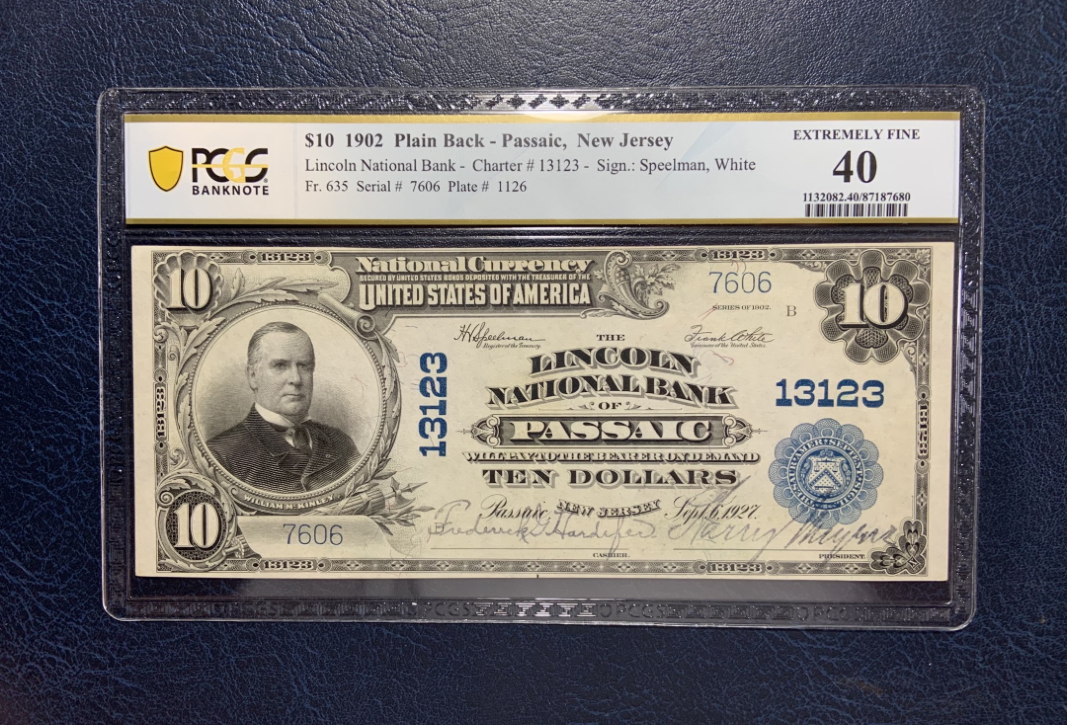 收藏联盟Quantum Auction 第191期拍卖(再次更新) 美国1902年国民券(新泽西州巴赛克县)10元 PCGS40 十分稀少 手签