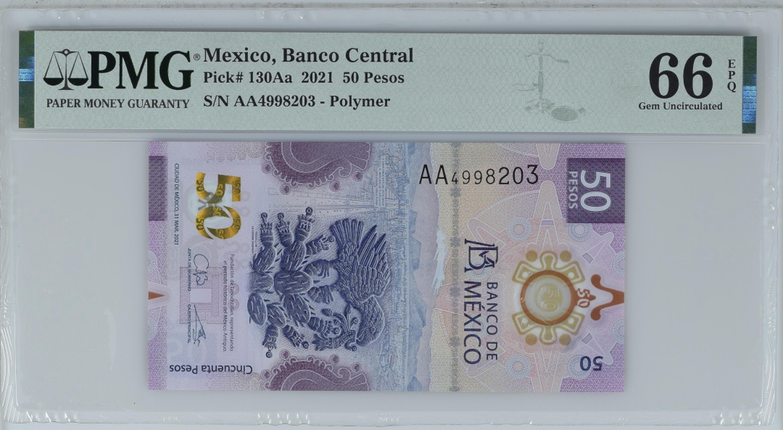 收藏联盟Quantum Auction 第191期拍卖(再次更新) 墨西哥2021年50比索 PMG66 首发冠号AA 世界年度最佳钱币