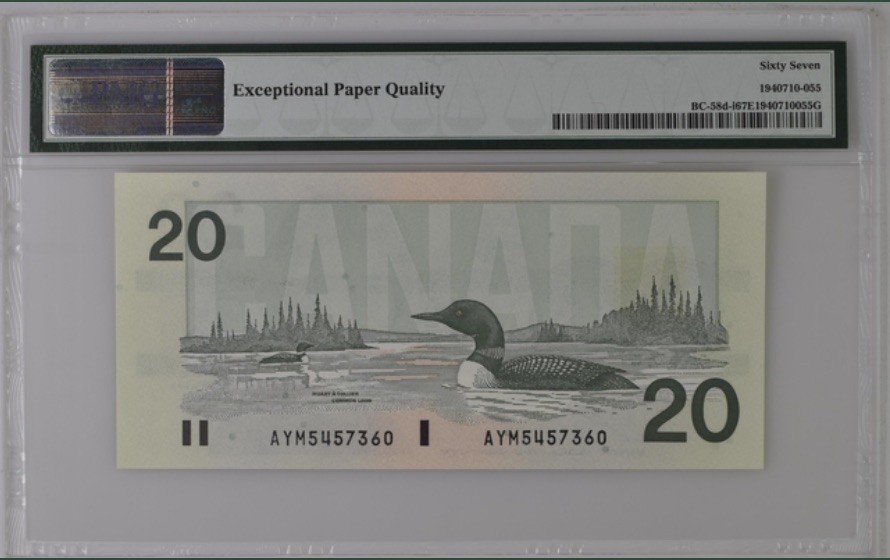 收藏联盟Quantum Auction 第191期拍卖(再次更新) 加拿大1991年20元 PMG67 女王头像