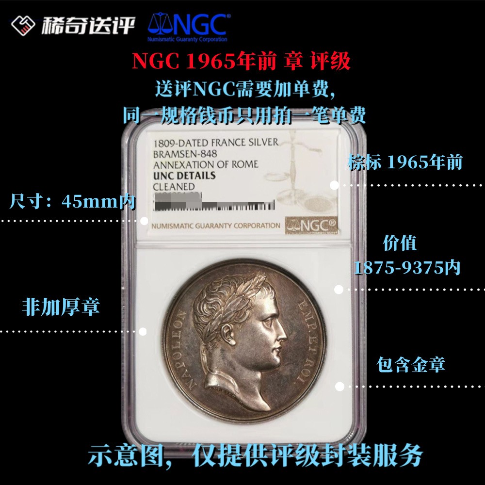 【稀奇送评】【NGC评级】【棕标】 1965年以前章牌 直径45mm 单枚评级费 【单枚起送】