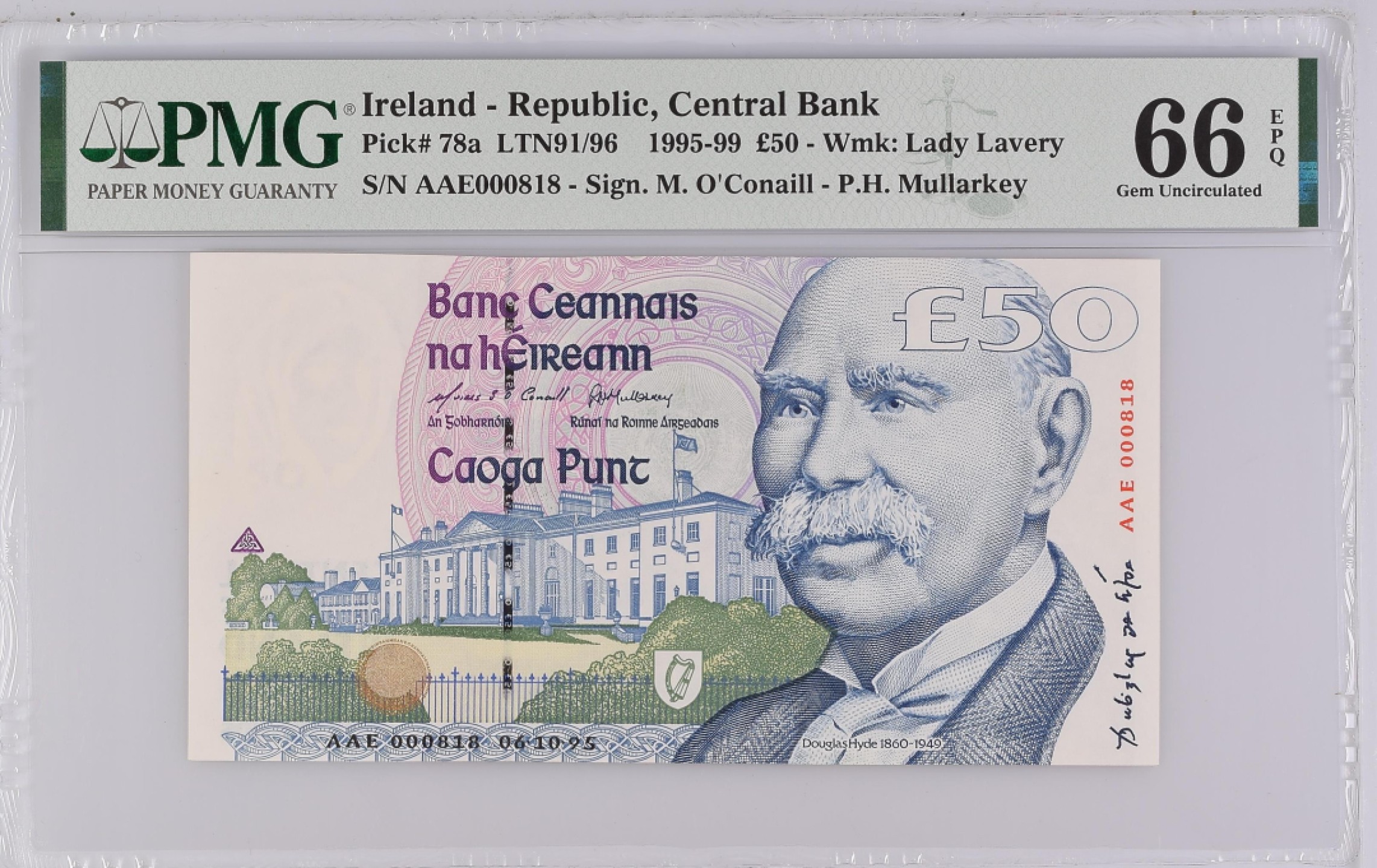收藏联盟Quantum Auction 第191期拍卖(再次更新) 爱尔兰1995年50镑 PMG66 首发年份AAE冠百位号 倒置号