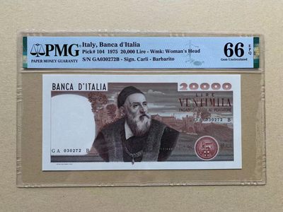 【Blue Auction】✨世界纸币精拍第225期 ——莫总专场 III - 意大利 1975年20000里拉 提香 PMG66EPQ 