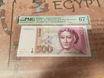 【Blue Auction】✨世界纸币精拍第225期 ——莫总专场 III - 【AA冠无47】德国 1991年500马克 PMG67EPQ 高分梅里安