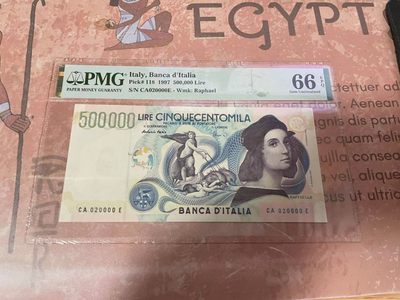 【Blue Auction】✨世界纸币精拍第225期 ——莫总专场 III - 【020000靓号 狮子号】意大利 1997年50万里拉 PMG66EPQ 拉斐尔