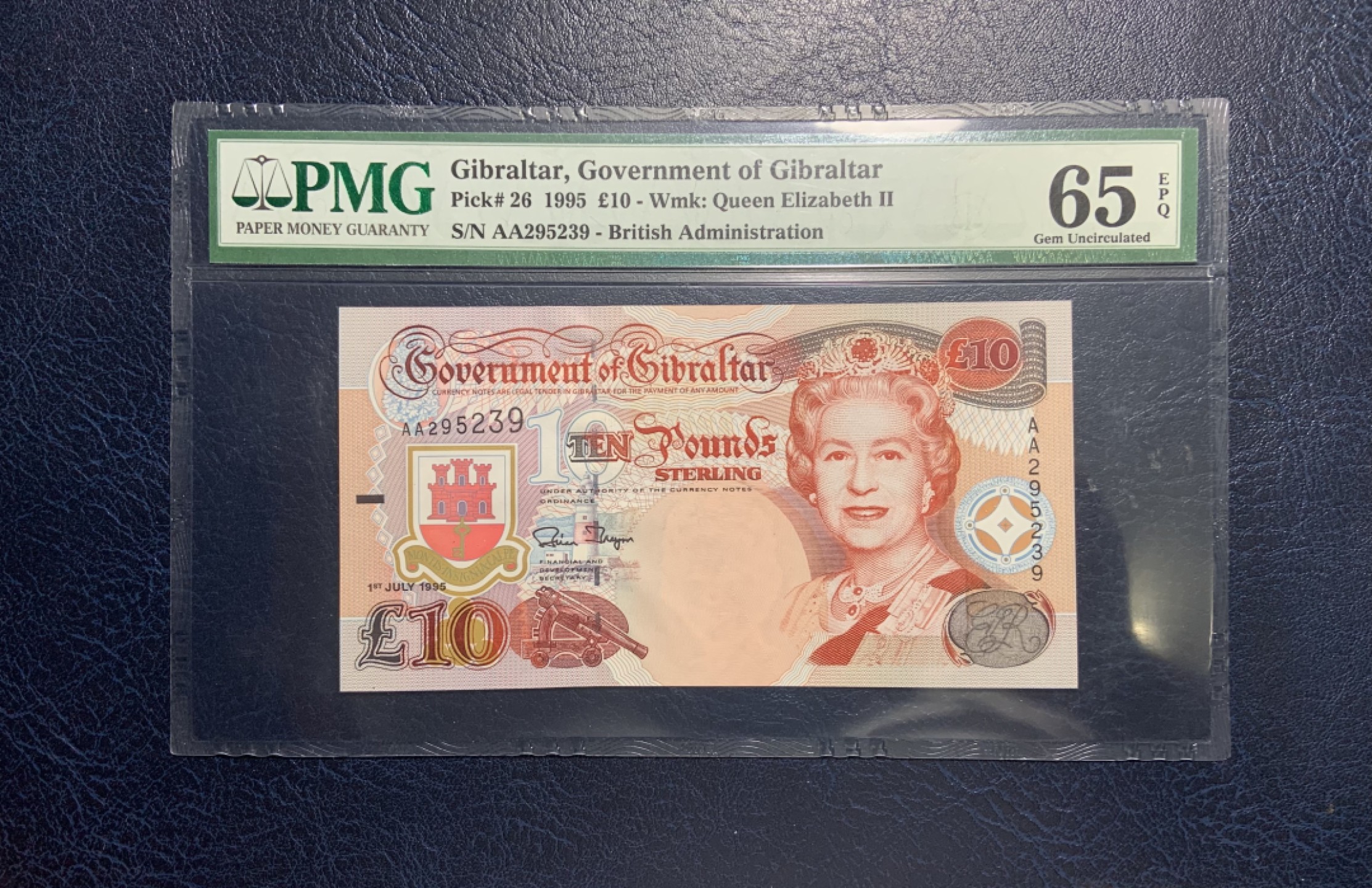 收藏联盟Quantum Auction 第192期拍卖(再次更新) 直布罗陀1995年10镑 PMG65 AA首发冠 号码无4