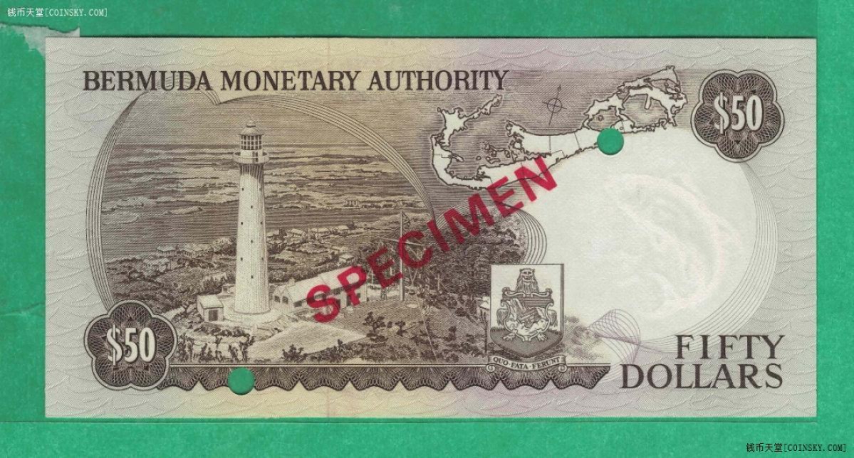百慕大1978年50元 A/1冠 样钞;样票;票样 美洲纸币 实物如图 UNC 