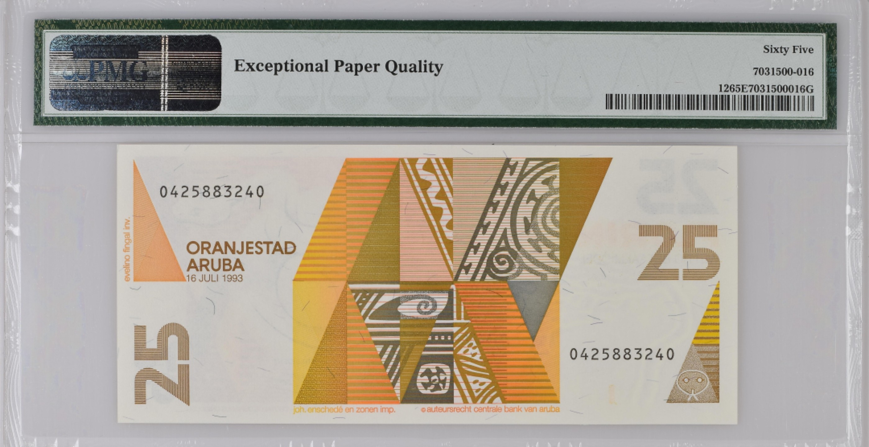 收藏联盟Quantum Auction 第192期拍卖(再次更新) 阿鲁巴岛1993年25弗洛林 PMG65 初版响尾蛇