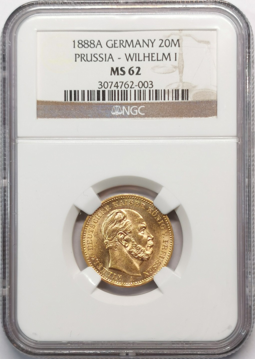 凡希社世界钱币微拍第二百十二期 荐！1888A普鲁士三皇之年威廉一世20马克金币NGC-MS62