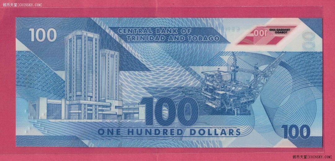 特立尼达和多巴哥2019年100元 塑料钞 大洋洲币 实物如图 UNC