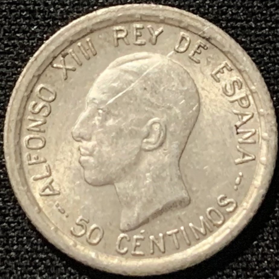 紫瑗钱币——第216期拍卖 西班牙 1926年 阿方索十三世 50分 2.5克 0.835银 UNC