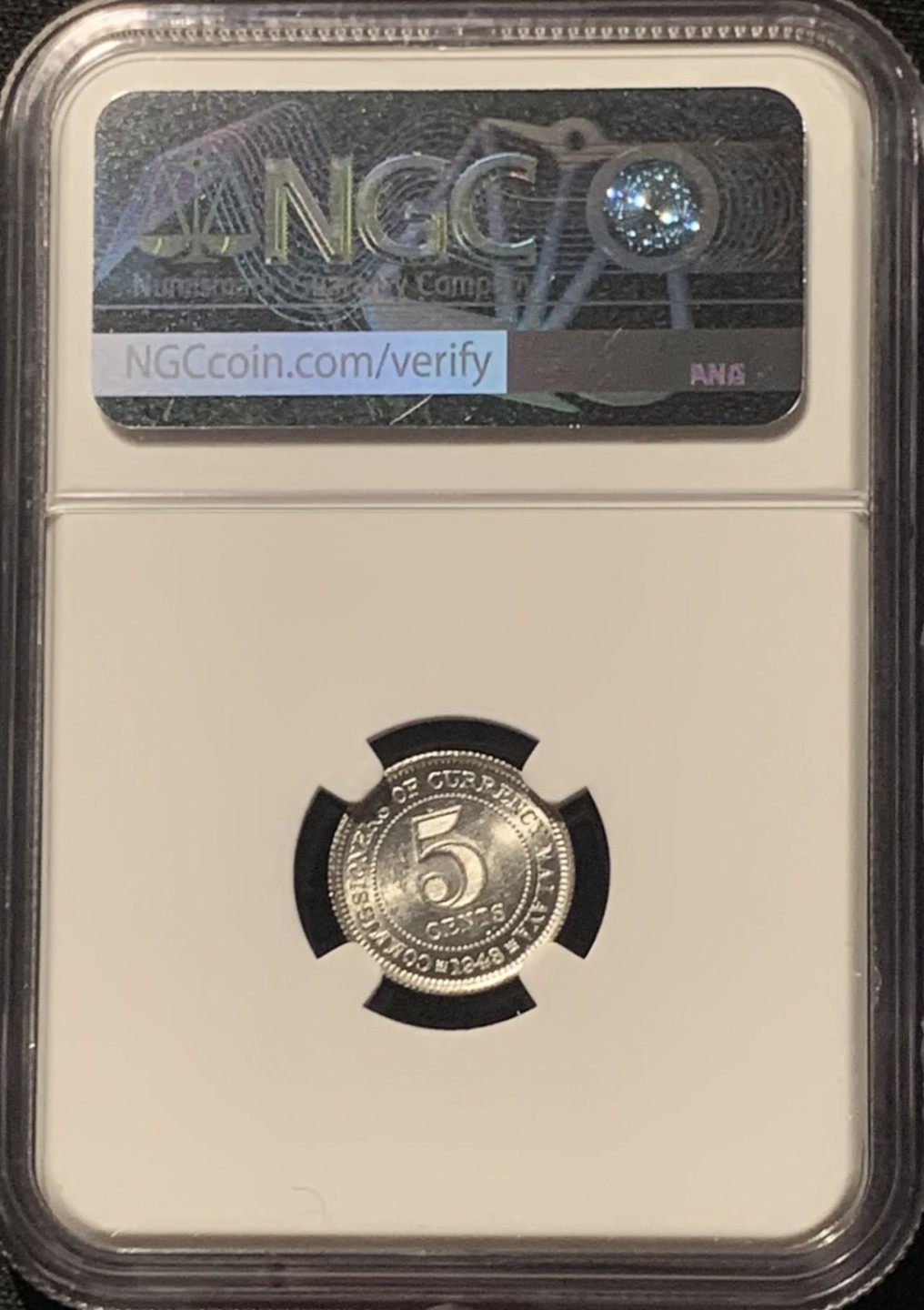 紫瑗钱币——第244期拍卖 马来亚 1943年 乔治六世 5分 银币 NGC MS63