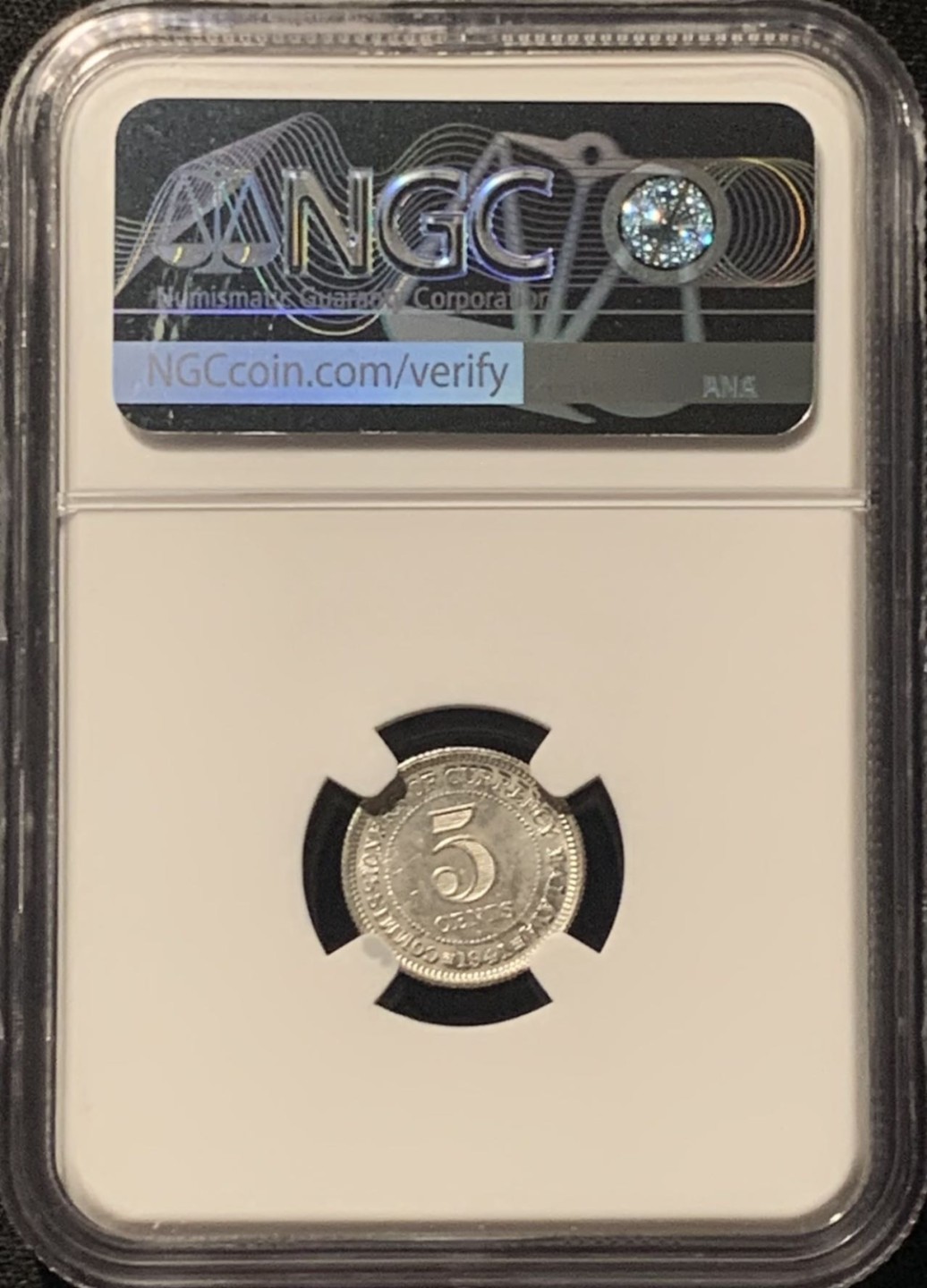 紫瑗钱币——第244期拍卖 马来亚 1941年 i版 乔治六世 5分 银币 NGC MS63