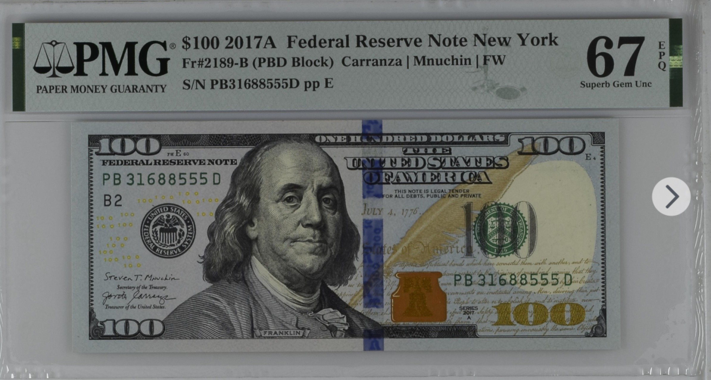 收藏联盟Quantum Auction 第192期拍卖(再次更新) 美国2021年联邦储备券标十连豹子号 PMG66-67  其中一张是88888大象号 无47